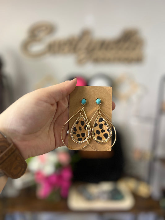 Teardrop leopard turquoise earrings