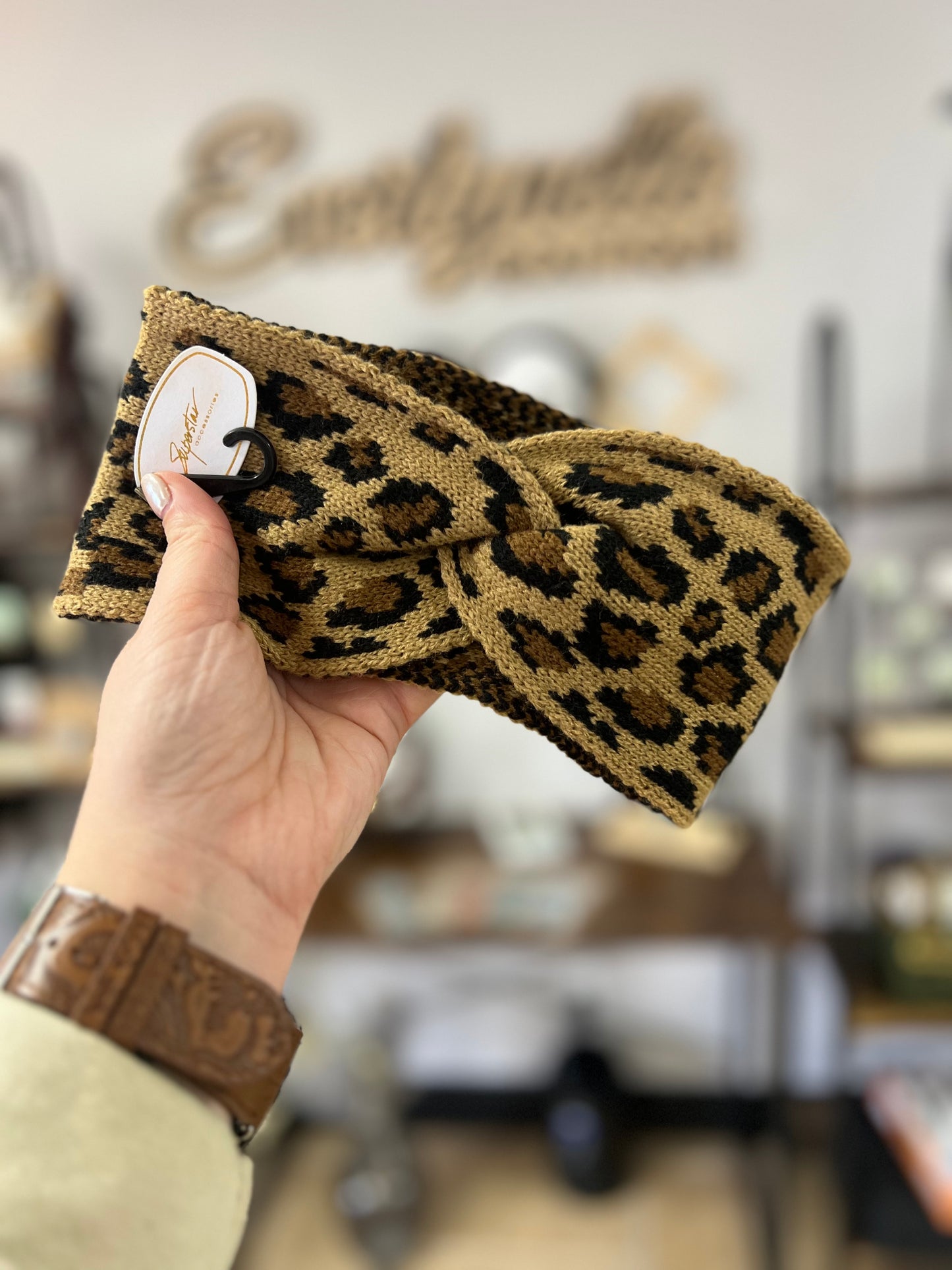 Brown leopard headband ear warmer