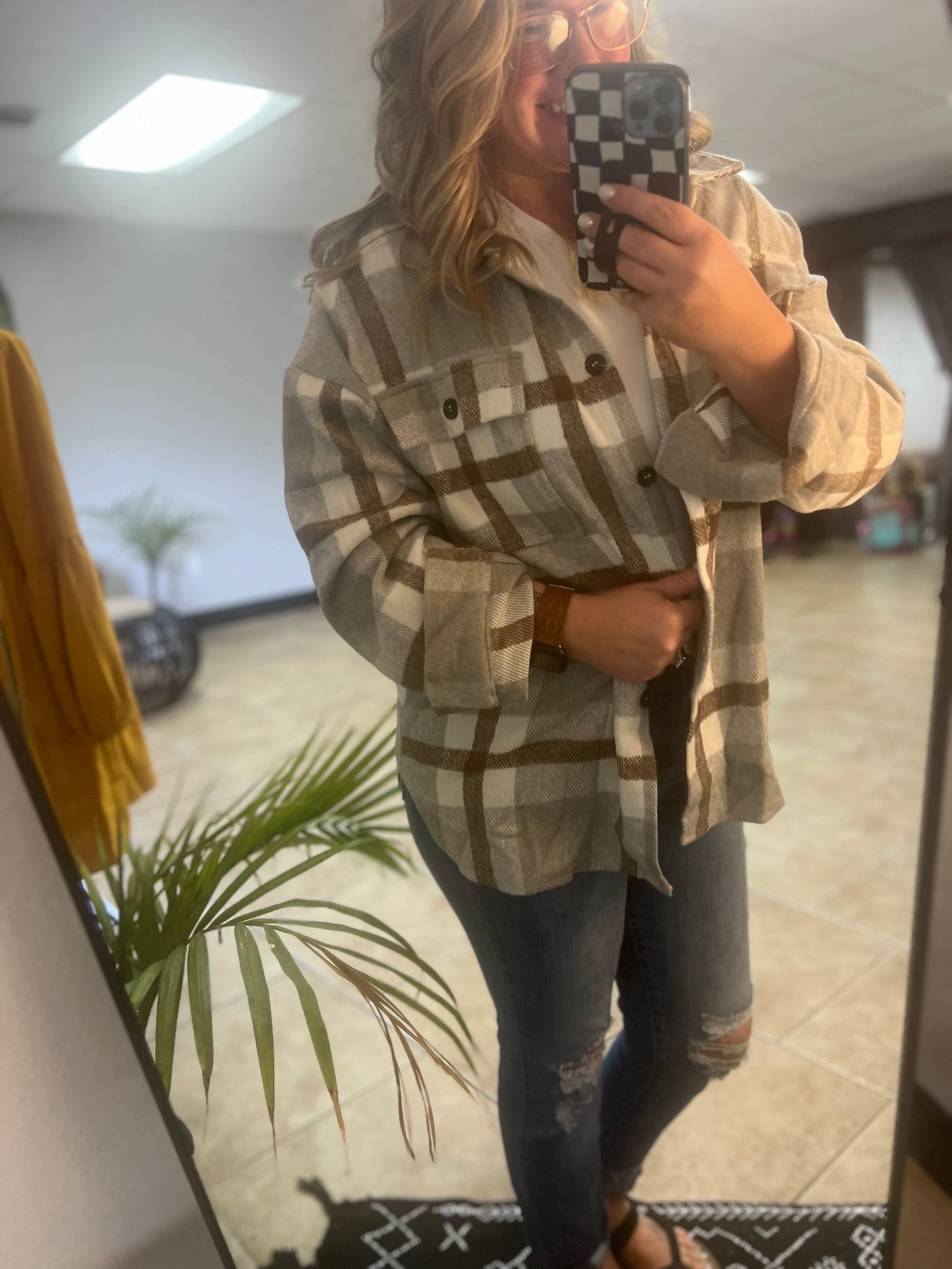 Plaid button flannel shacket